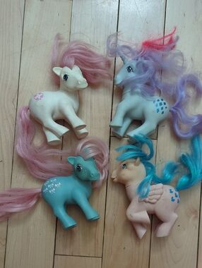 Vintage My Little Pony Four-Pony Set in Pink, Purple, Teal, Blue